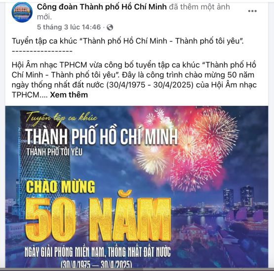 Propagate activities on the occasion of the 50th anniversary of the Liberation of the South and National Reunification on the fanpage of the Ho Chi Minh City Labor Federation. Photo from the fanpage of the Ho Chi Minh City Labor Federation