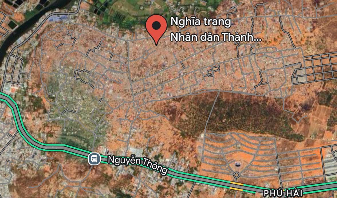 Khu vuc nghia trang thanh pho Phan Thiet tren Google Maps. Anh: Duy Tuan 