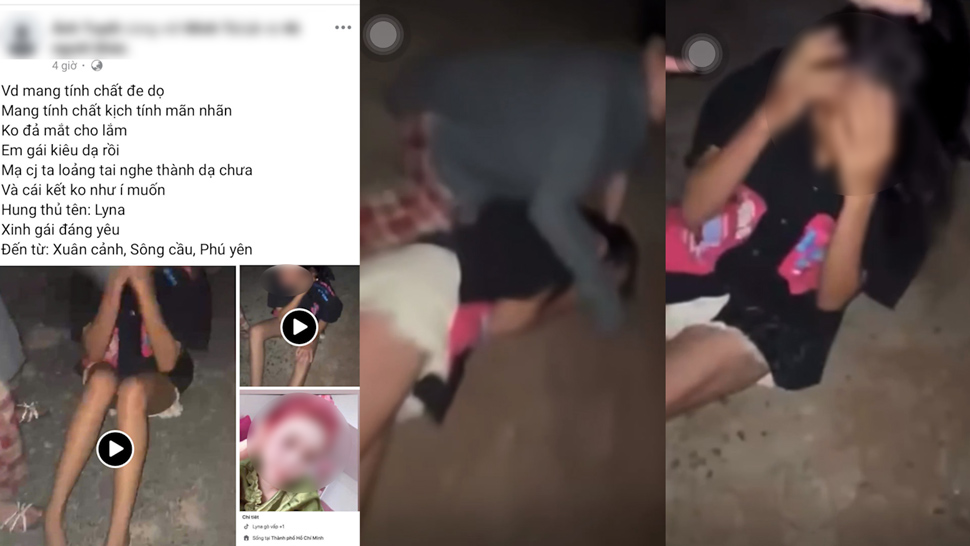 Pham Thi Thuy C, a 7th grade student in Phu Yen, was brutally beaten by a friend, recorded the clip and posted it on social media. Screenshot