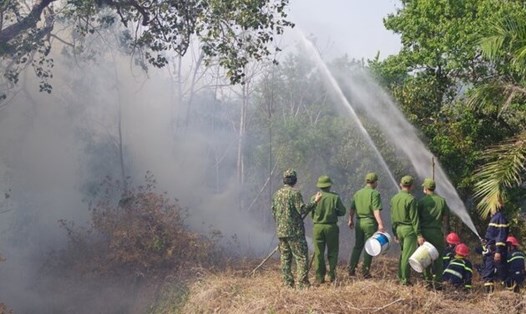 Diễn tập phòng chống cháy rừng tại Vườn chim Bạc Liêu. Ảnh: Nhật Hồ