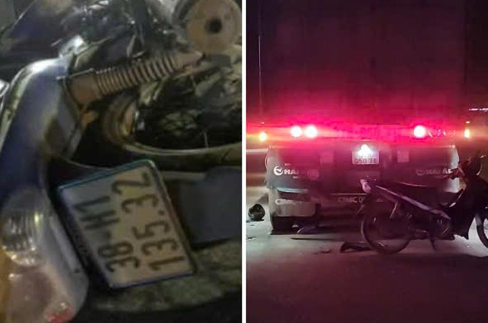 The scene of the motorbike crash into a container truck, killing the man. Photo: Ho Thang.