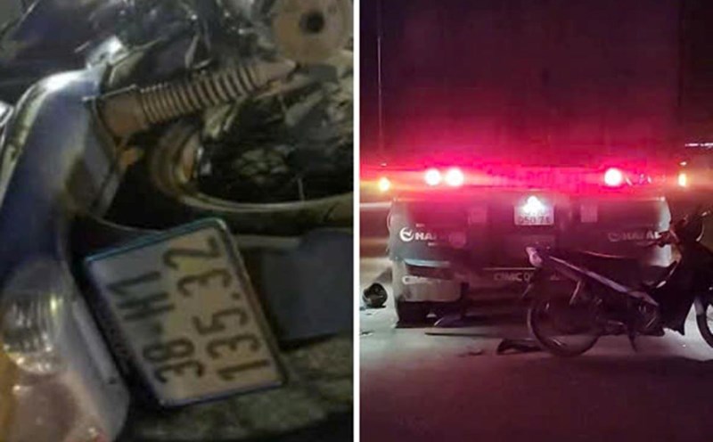 The scene of the motorbike crash into a container truck, killing the man. Photo: Ho Thang.
