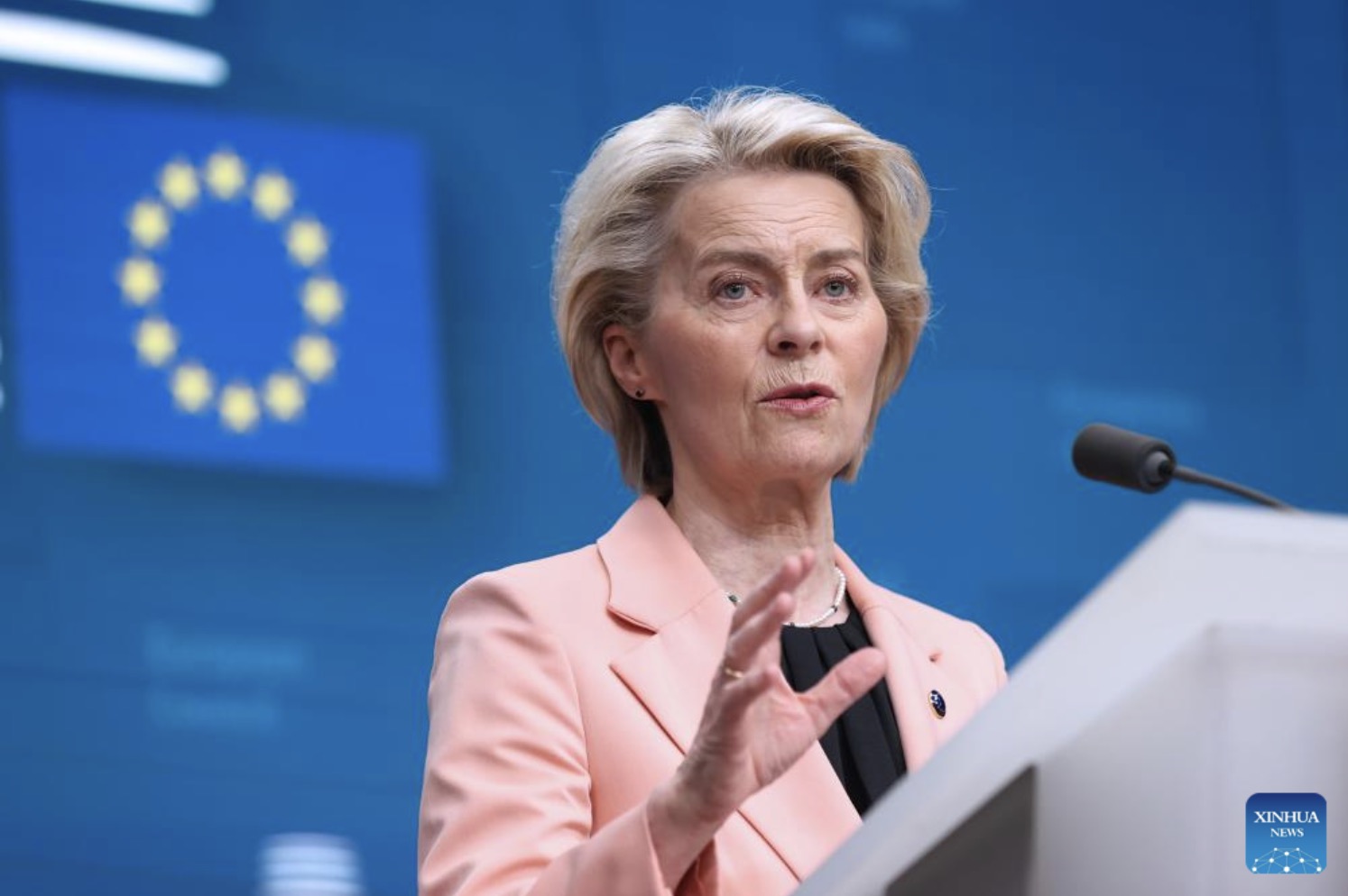 European Commission President Ursula von der Leyen announced measures to respond to US steel and aluminum tariffs. Photo: Xinhua