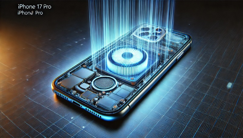 El iPhone 17 Pro utilizara la tecnologia de camara de vapor para mejorar el rendimiento. Obra de arte creada por AI