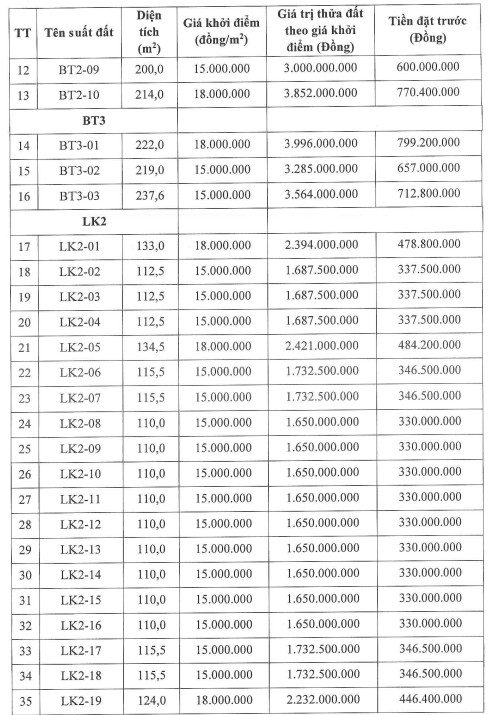 Thong tin mot so thua dat trong phien dau gia ngay 29.3. Anh chup man hinh