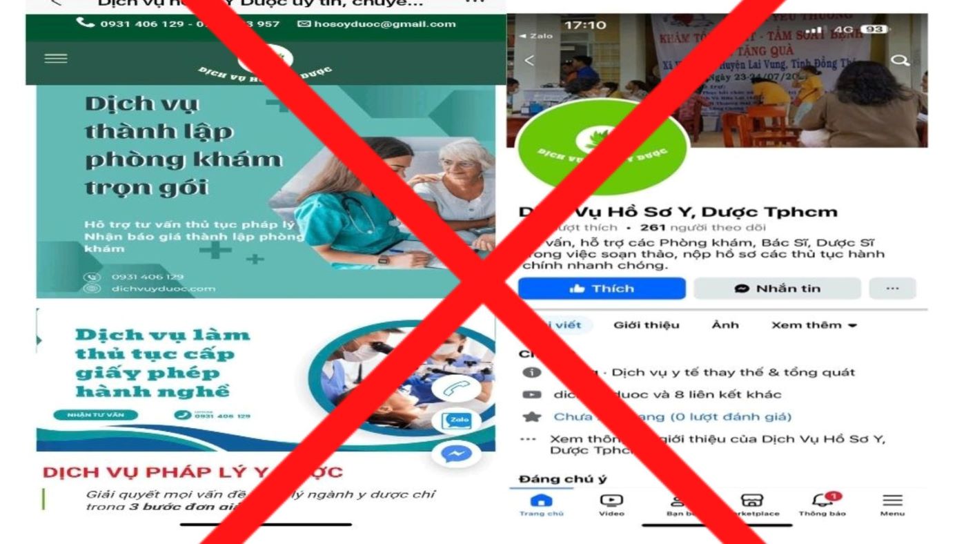 The Ho Chi Minh City Department of Health discovered websites and social networking sites using images of the department to post advertising content for services for business licenses and pharmaceutical practice licenses. Photo: Provided by the Ho Chi Minh City Department of Health