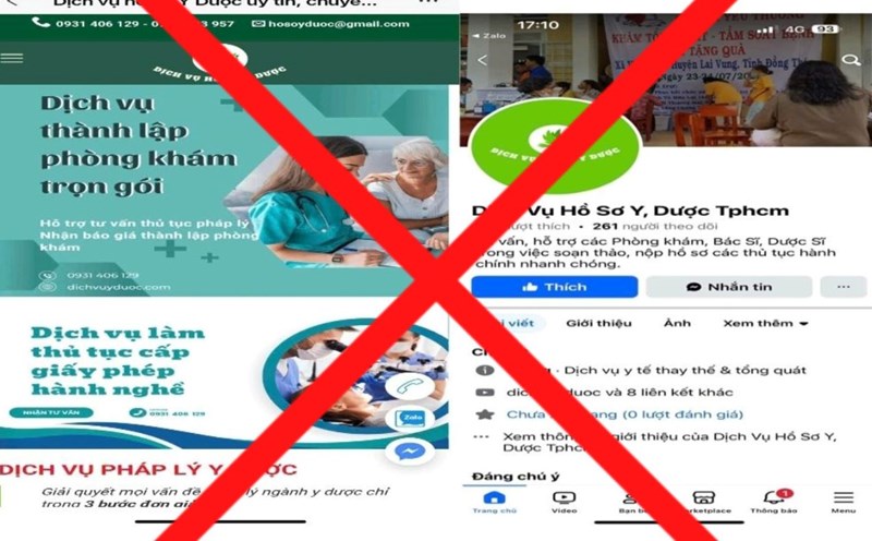 The Ho Chi Minh City Department of Health discovered websites and social networking sites using images of the department to post advertising content for services for business licenses and pharmaceutical practice licenses. Photo: Provided by the Ho Chi Minh City Department of Health