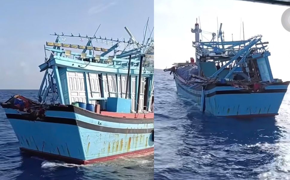 Phu Yen fishermen's fishing boat was broken by the oil tanker FRONT SPEY. Photo: De Gi