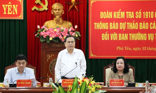 Chủ tịch Quốc hội Trần Thanh Mẫn chủ trì buổi làm việc với Ban Thường vụ Tỉnh ủy Phú Yên. Ảnh: Minh Anh