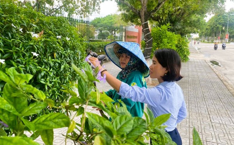 Ms. Le Thi Thinh has many initiatives in taking care of trees, helping to reduce the hardship for female workers. Photo: Hoai Nam