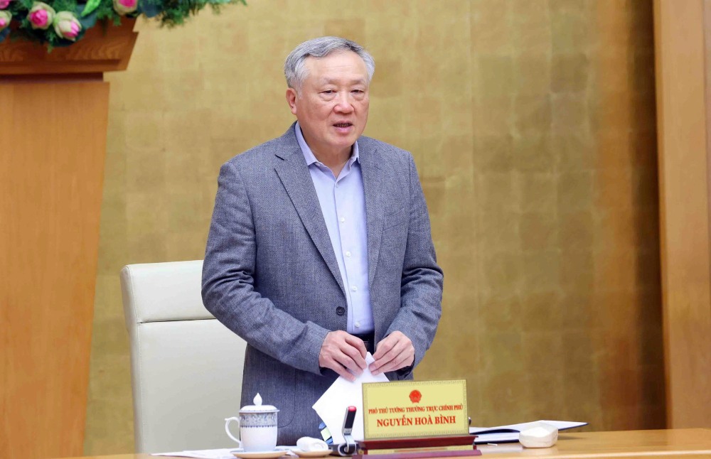 Politburo member and Permanent Deputy Prime Minister Nguyen Hoa Binh spoke. Photo: VGP