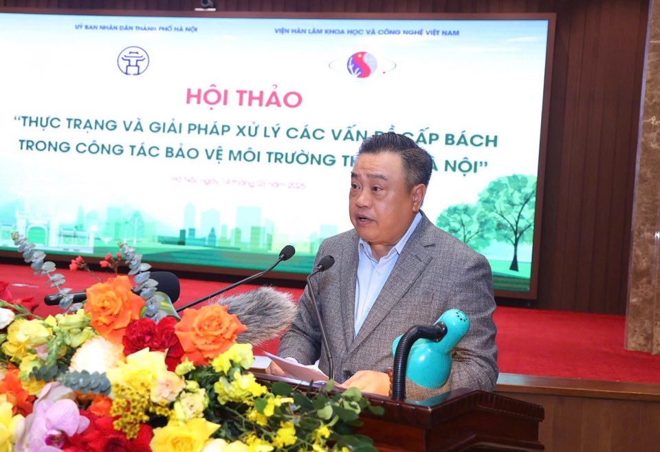 Chu tich UBND TP Ha Noi phat bieu tai hoi thao. Anh: Nguyen Quy