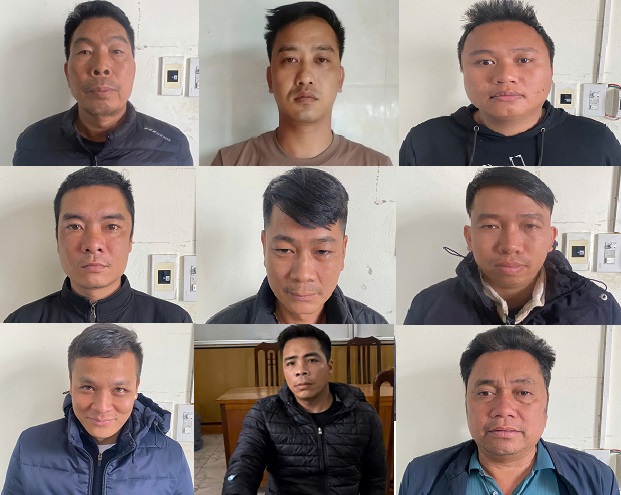 9 bị can bị Phòng Cảnh sát Hình sự - Công an tỉnh Thái Bình khởi tố về tội "Đánh bạc" và "Tổ chức đánh bạc" trong vụ án xảy ra ngày 7.3 tại huyện Thái Thụy. Ảnh: Công an cung cấp