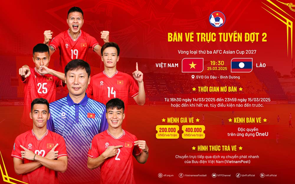 ticket sales information for the second round of the match between Vietnam and Laos. Photo: VFF