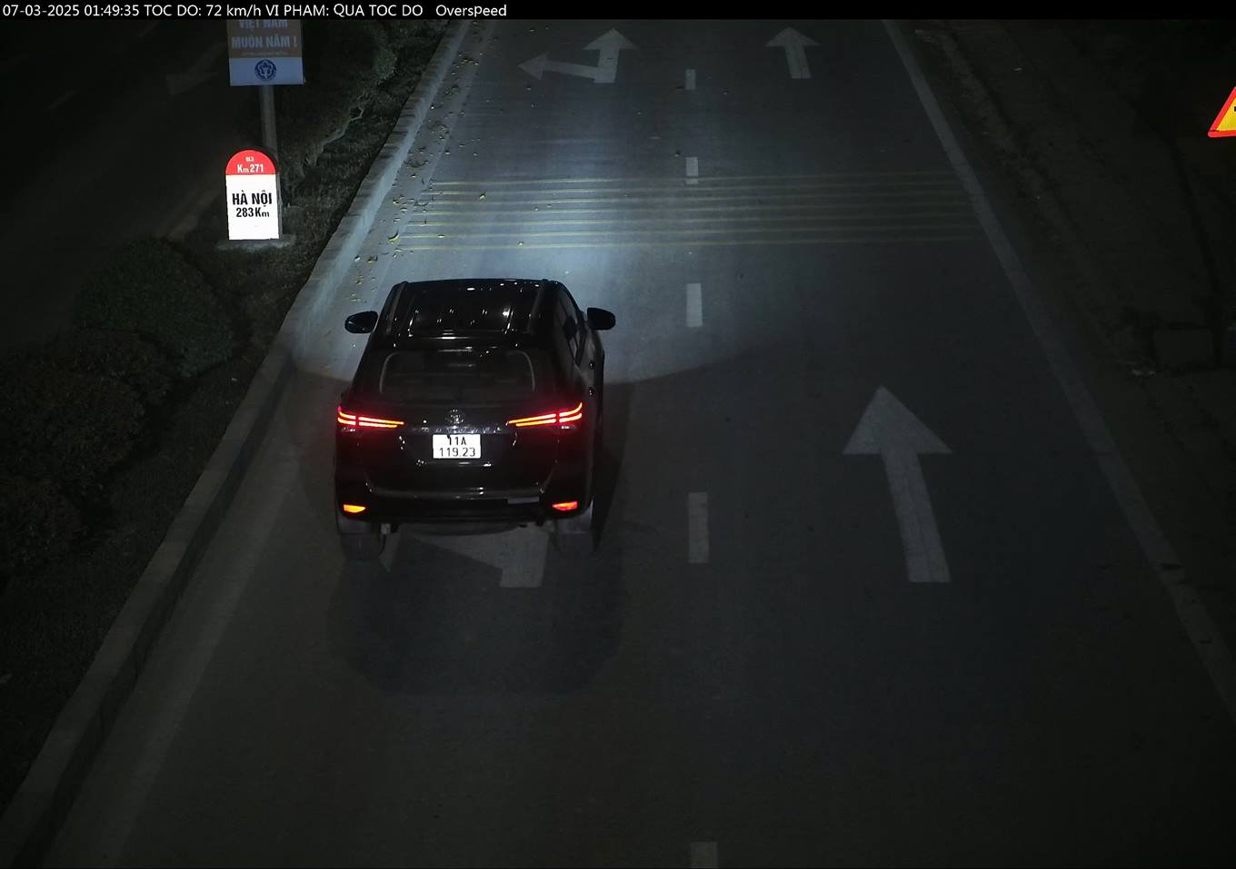 1 car speeding was fined in Cao Bang. Photo: Cao Bang Police.