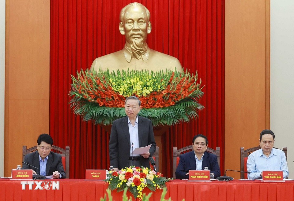 General Secretary To Lam - Head of the 14th National Party Congress Documents Subcommittee - chaired the meeting. Photo: Thong Nhat/VNA