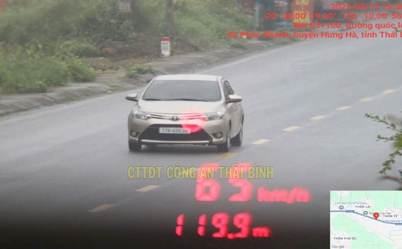 The vehicle was fined for speeding. Photo: Thai Binh Police