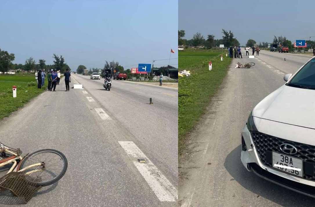 The scene of the accident between a car and a bicycle that killed the woman. Photo: Ha Thach