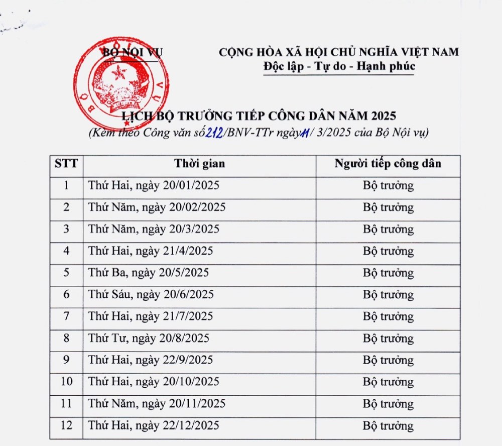 Lich Bo truong Bo Noi vu tiep cong dan nam 2025. Anh: Huong Nha 