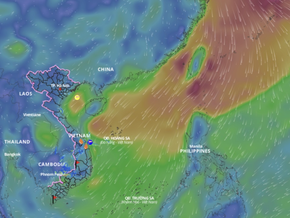Cold air is forecast to continue to cause bad weather at sea. above is an image of the sea wind direction updated at 7:20 p.m. on March 16. Photo: Vietnam Disaster Monitoring System