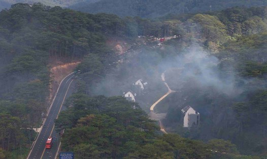 Hiện trường vụ cháy rừng dưới tuyến cáp treo ở thành phố Đà Lạt, tỉnh Lâm Đồng. Ảnh: Lam Hồng