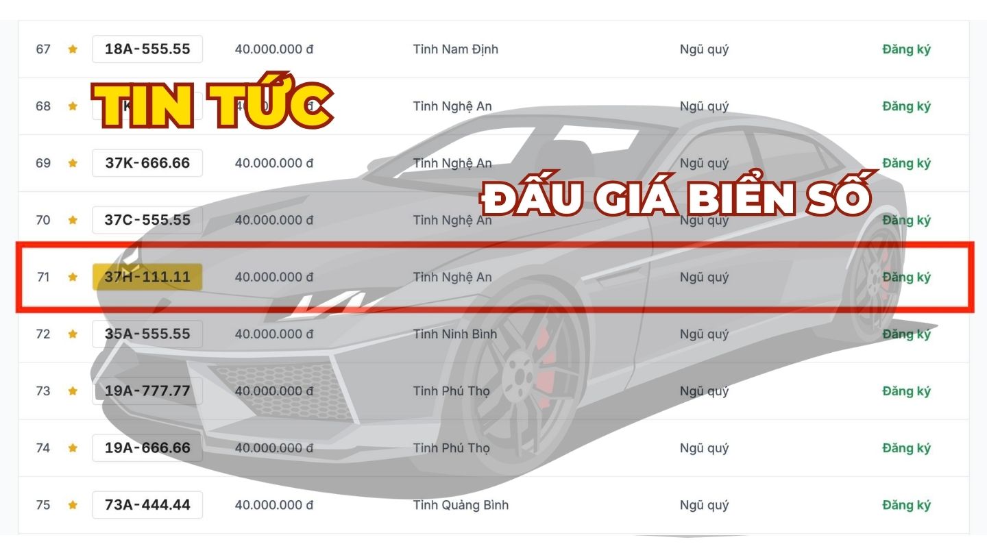 Hermosas placas de licencia en nghe y se actualizan en el piso de la subasta