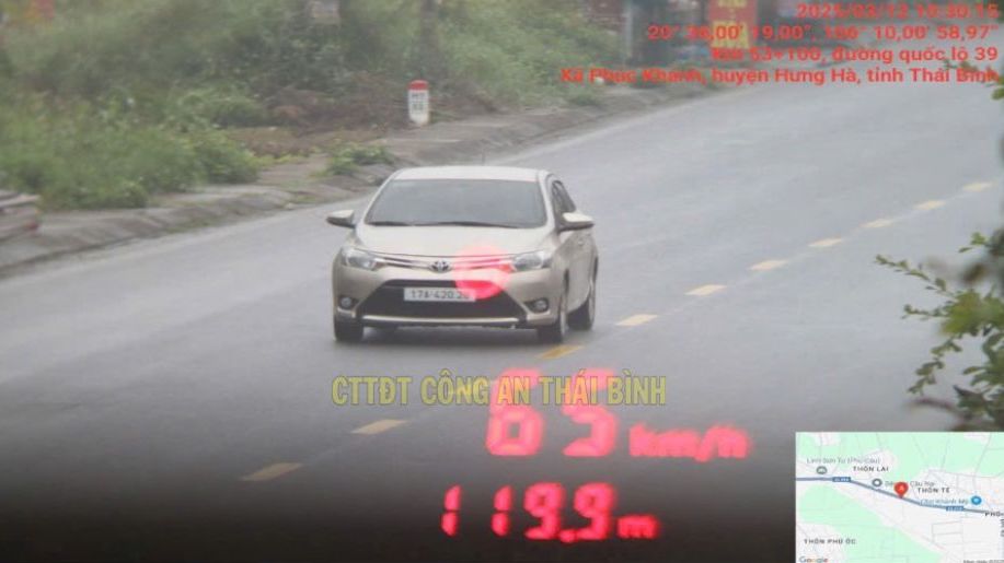 Image of the vehicle violating the speed limit limit for the penalty. Photo: Thai Binh Provincial Police