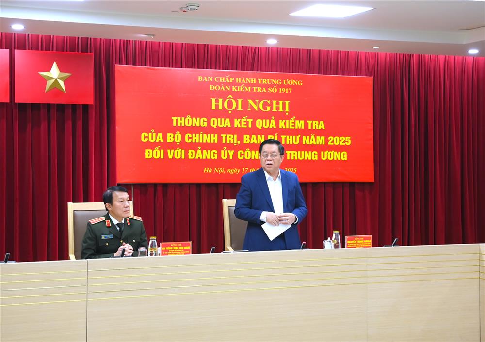 Head of the Central Propaganda and Mass Mobilization Commission, Head of the Inspection Team Nguyen Trong Nghia spoke at the conference. Photo: Ministry of Public Security