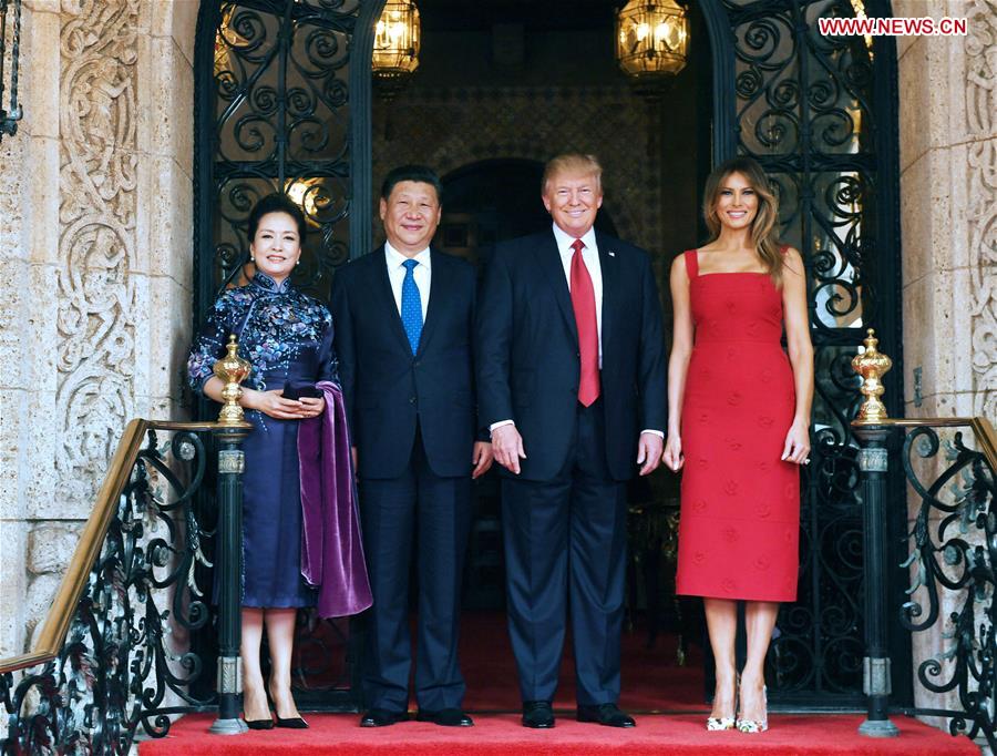 Chinese President Xi Jinping and his wife, US President Donald Trump and his wife in Mar-a-Lago, Florida, on April 6, 2017. Photo: Xinhua