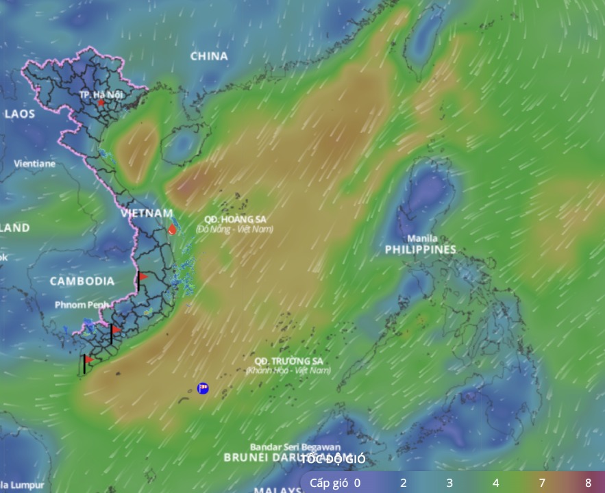 Cold air is forecast to continue to cause bad weather in many sea areas of the East Sea. above is an image of the sea wind direction updated at 11:00 on March 18. Photo: Vietnam Disaster Monitoring System