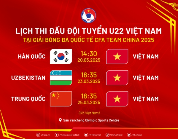 Lich thi dau cua U22 Viet Nam tai giai CFA Team China 2025. Anh: VFF