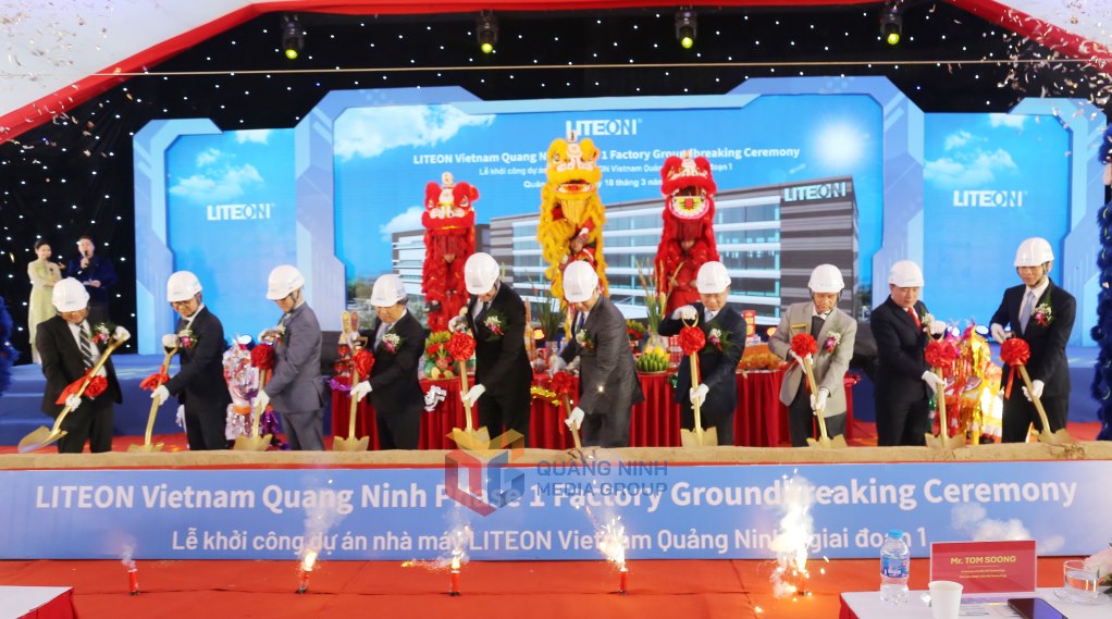 Delegates held a groundbreaking ceremony for the Lite-On Quang Ninh Factory - Phase 1. Photo: Quang Ninh Provincial Media Center