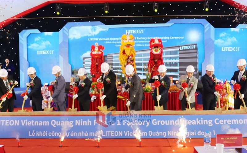 Delegates held a groundbreaking ceremony for the Lite-On Quang Ninh Factory - Phase 1. Photo: Quang Ninh Provincial Media Center