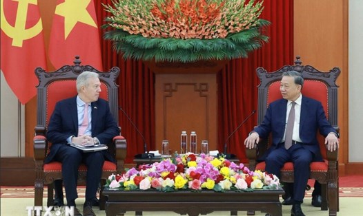 Tổng Bí thư Tô Lâm tiếp đoàn doanh nghiệp Hội đồng Kinh doanh Mỹ - ASEAN (USABC) do Chủ tịch kiêm Tổng Giám đốc USABC Ted Osius, nguyên Đại sứ Mỹ tại Việt Nam làm trưởng đoàn. Ảnh: TTXVN