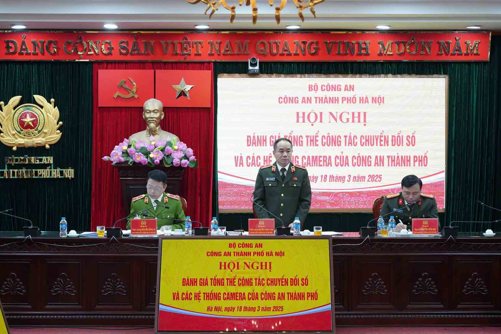 Major General Nguyen Thanh Tung, Director of Hanoi City Police, spoke at the Conference. Photo: Hanoi City Police