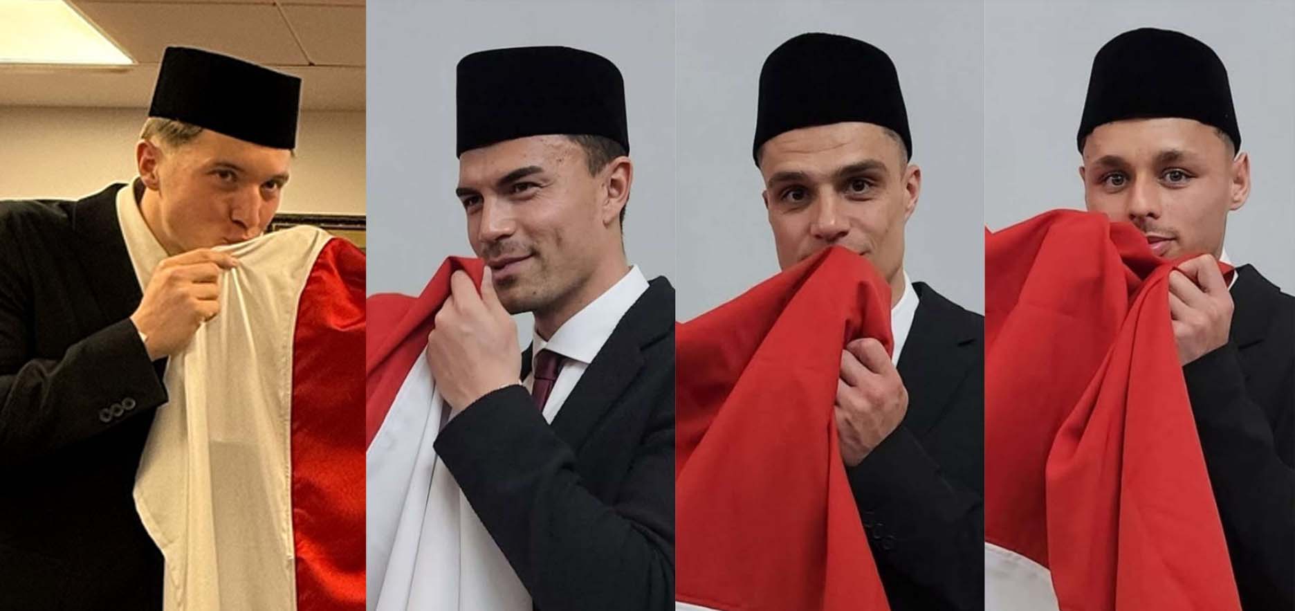 Ole Romeny, Emil Audero, Joe Pelupessy and Dean James (from left) at the ceremony to receive Indonesian citizenship. Photo: Cut from video