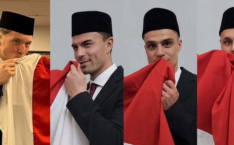 Ole Romeny, Emil Audero, Joe Pelupessy and Dean James (from left) at the ceremony to receive Indonesian citizenship. Photo: Cut from video