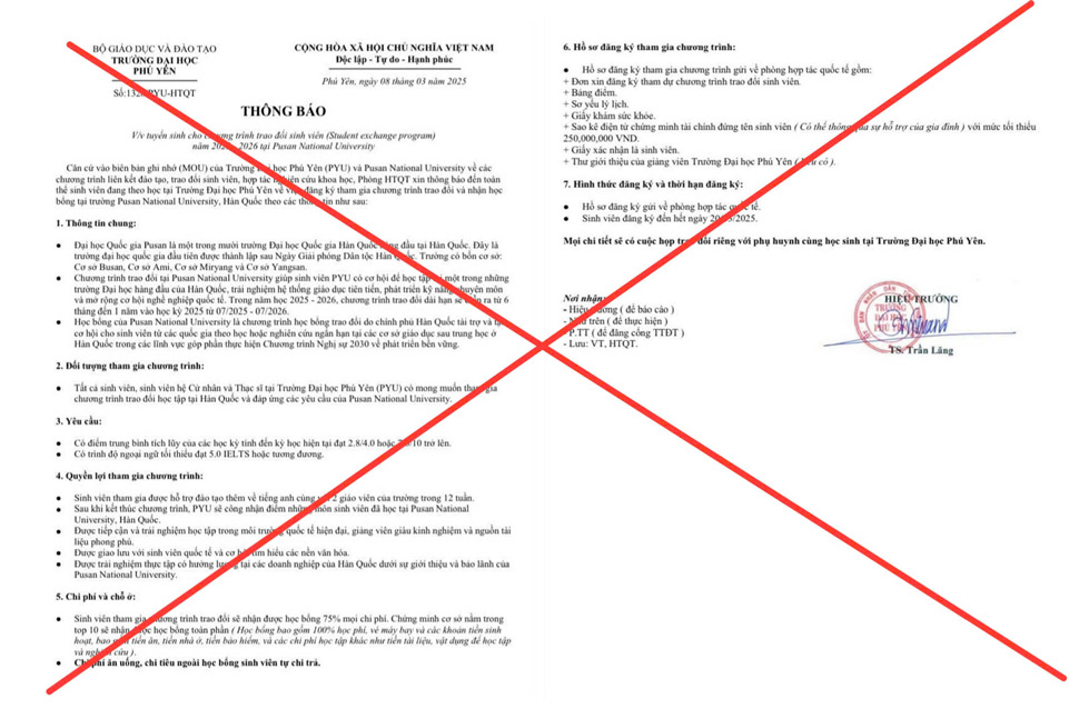 Forged documents about the Student Exchange Program with Pusan National University (Korea). Photo: Ngan Tran