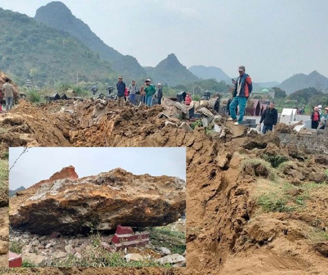 Hàng chục ngôi mộ ở Hà Nam bị đá đè do nổ mìn khai thác đá