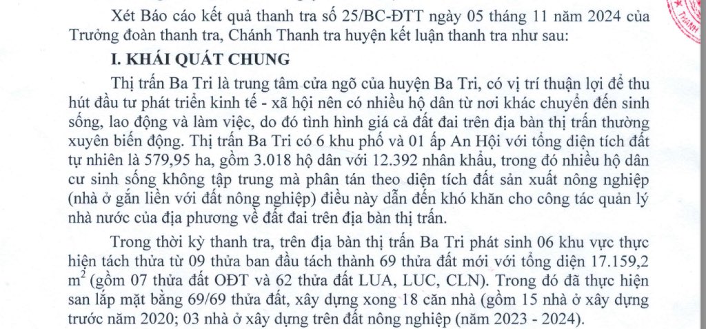 Thanh tra huyen Ba Tri (tinh Ben Tre) phat hien tu 9 thua dat ban dau da tach thua thanh 69 thua dat. Anh: Thanh Nhan