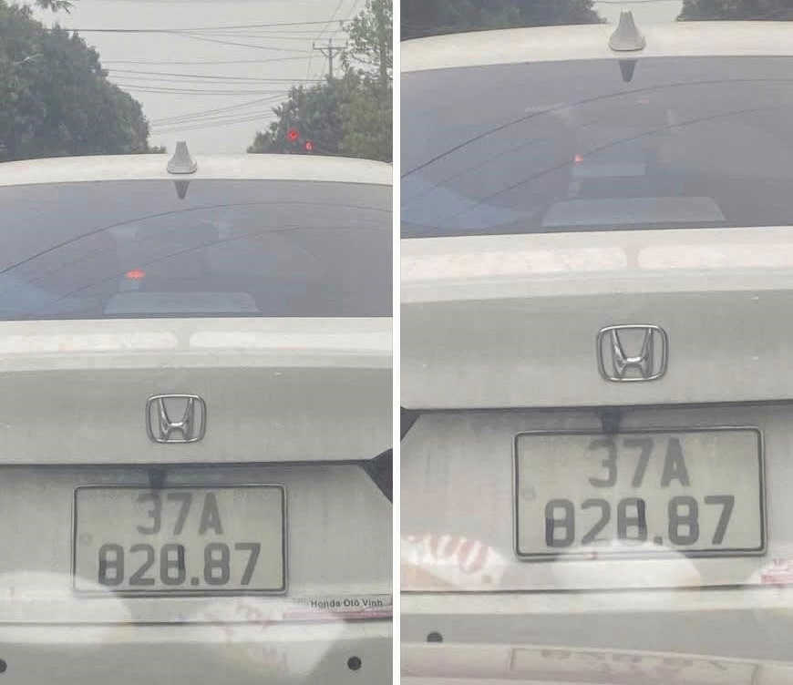 Honda City car driver in Vinh city (Nghe An) applies tape to cover the license plate. Photo: Ngoc Tuan