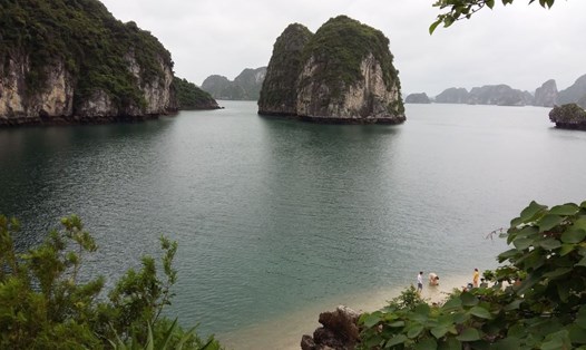 Tàu du lịch đưa du khách ghé vào bãi Thiên Cảnh Sơn, thuộc Hành trình vịnh Hạ Long 4 nhưng du khách không được tắm. Ảnh: Nguyễn Hùng