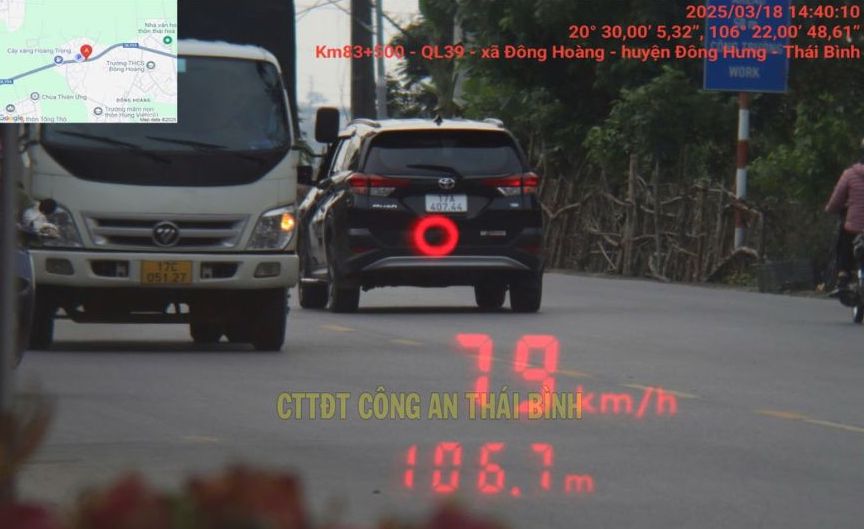 Image of the vehicle violating the speed limit limit for the penalty. Photo: Thai Binh Provincial Police