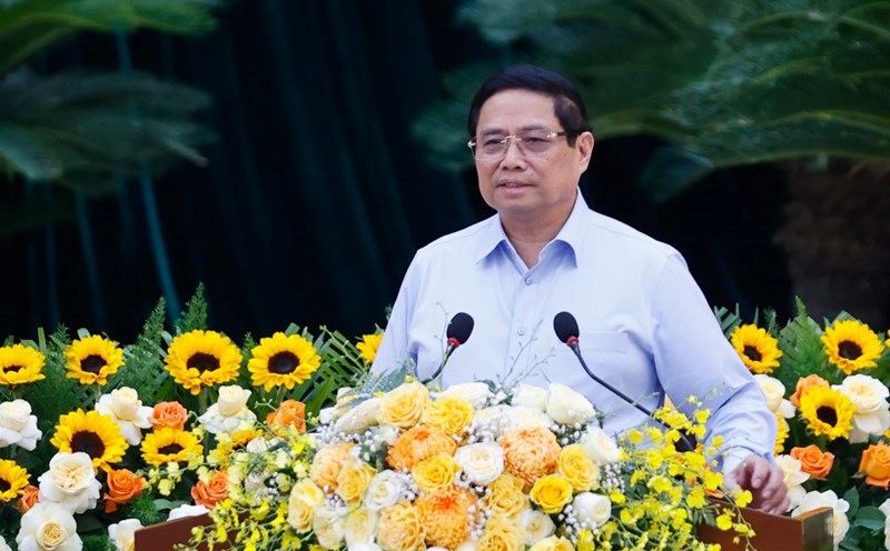 Politburo member and Prime Minister Pham Minh Chinh spoke at the Conference to approve the draft report on the results of the inspection in 2025 to the Standing Committees of the City Party Committee and Provincial Party Committees of the localities: Ho Chi Minh City, Binh Duong, Ba Ria - Vung Tau. Photo: VGP