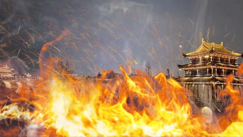 The film set with Tran Do Linh on fire. Graphics: Minh Phong