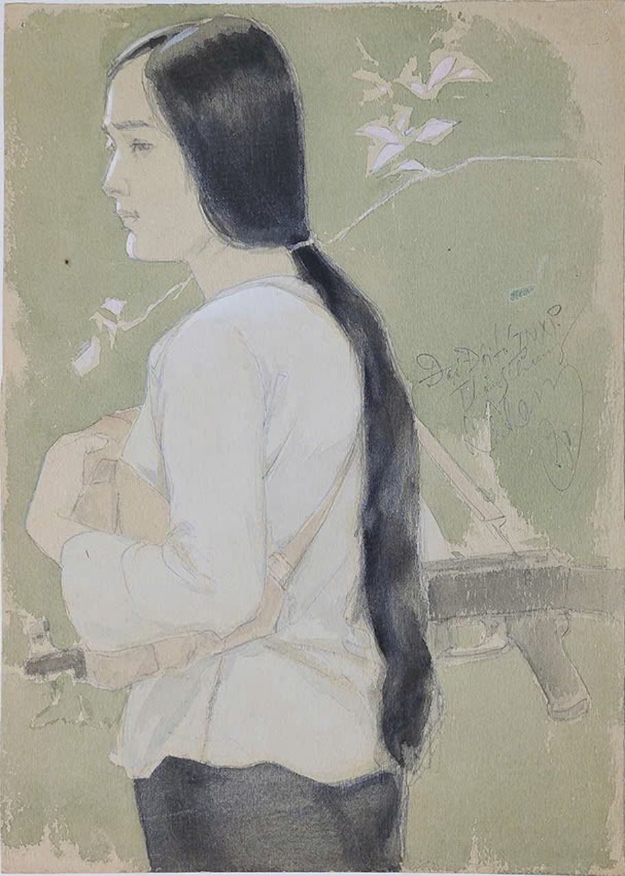 Vice-captain of the Youth Volunteer Thanh Chung, watercolor painting, 1970. Photo: Quoc Viet