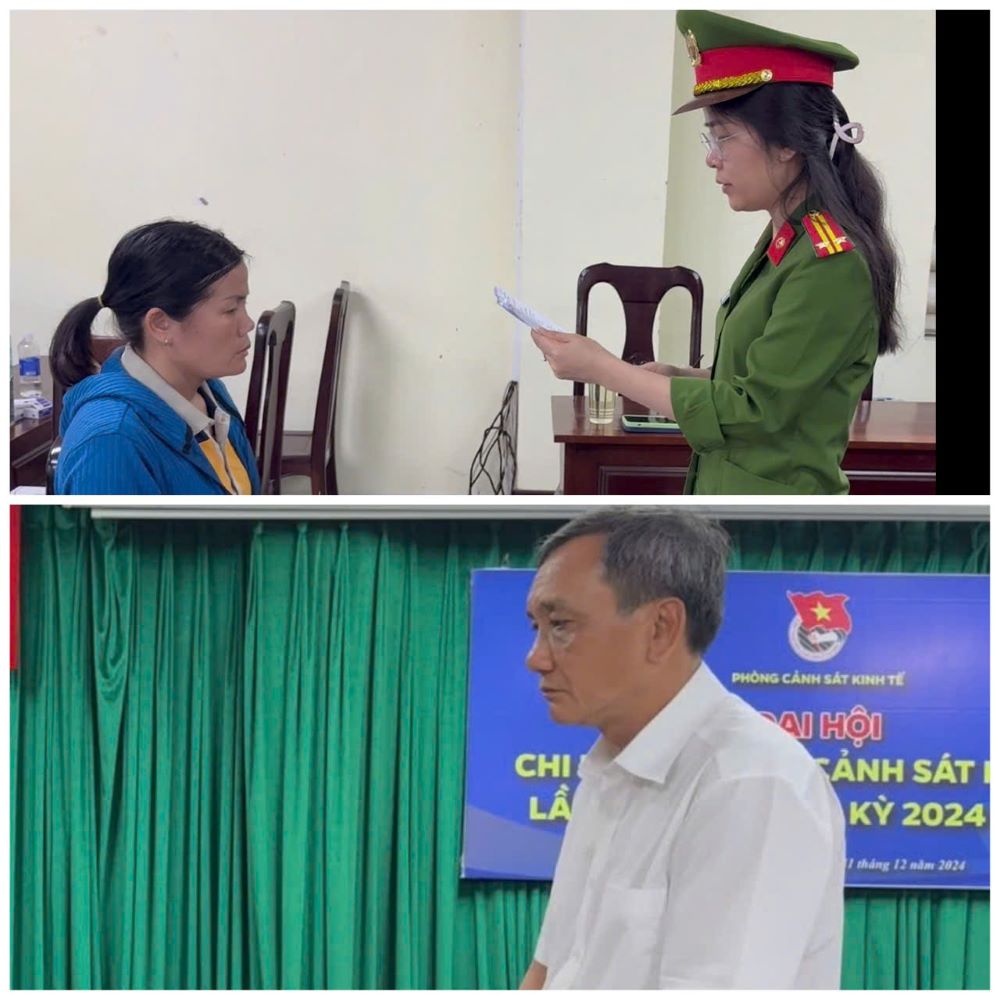 Công an làm việc với các đối tượng trong đường dây mua bán hóa đơn. Ảnh: Công an
