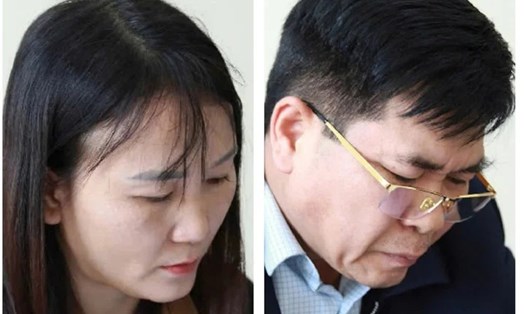 Nguyễn Thị Tú và Trần Quốc Dũng tại trụ sở Cơ quan An ninh Điều tra Công an tỉnh Nghệ An. Ảnh: Công an Nghệ An