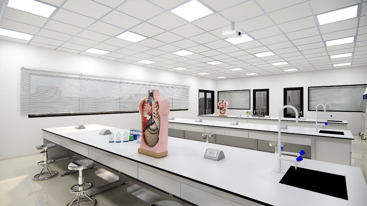 Phoi canh phong hoc thuc hanh cua sinh vien Truong DH Khoa hoc Suc khoe.