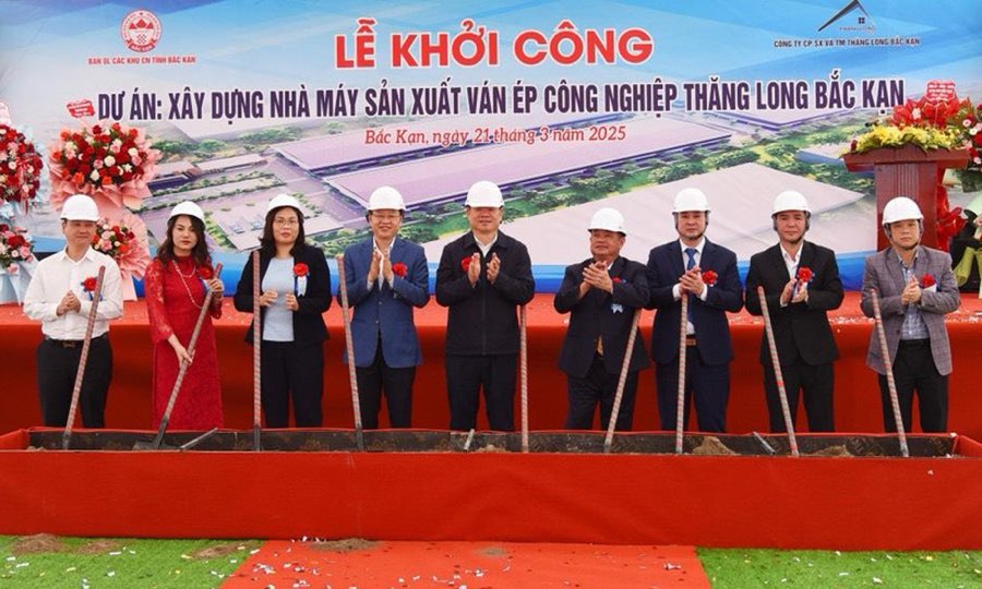 Starting ceremony of Thang Long Bac Kan Industrial Pressure Board Factory. Photo: Dinh Vu.